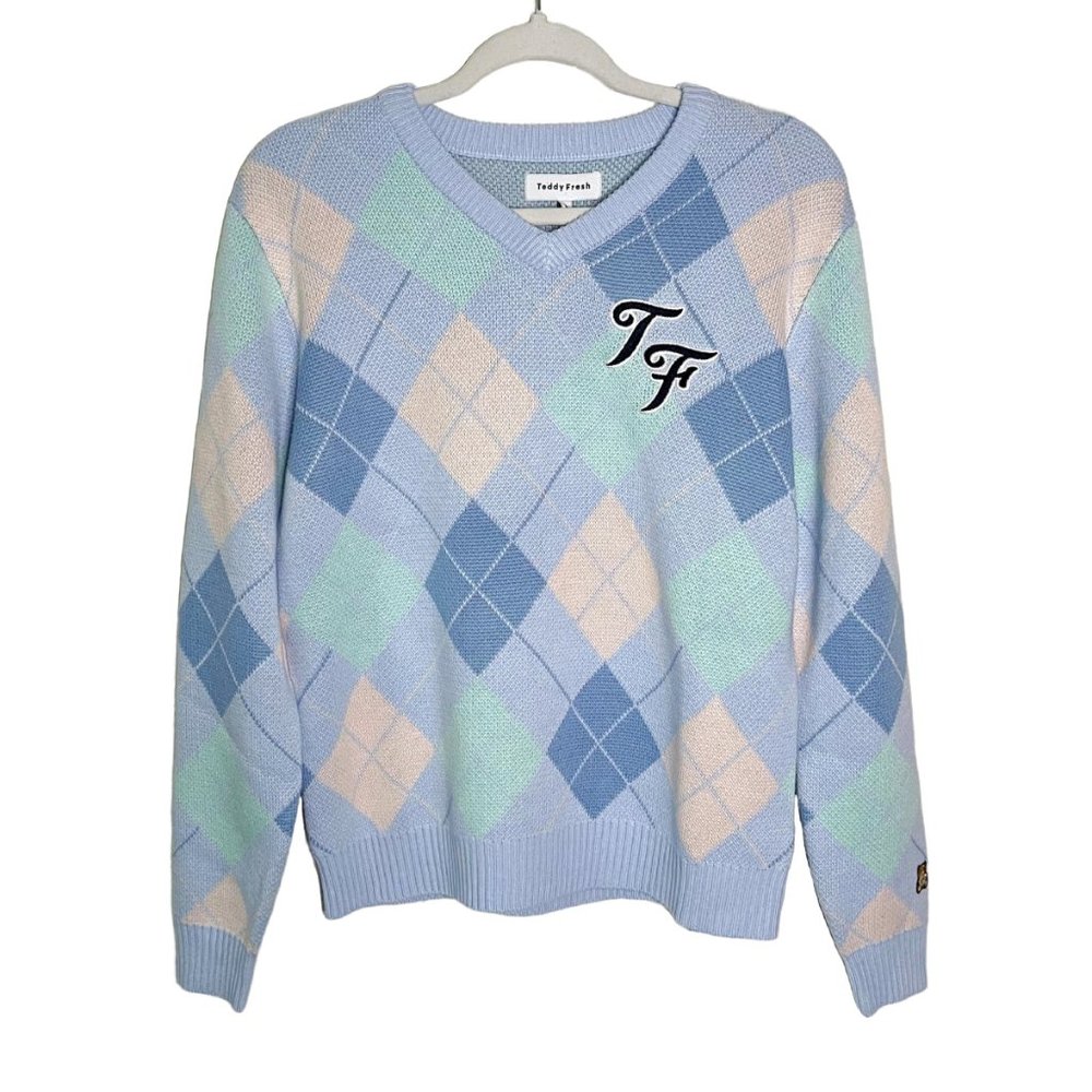 Teddy Fresh | Argyle Pattern V-Neck Sweater